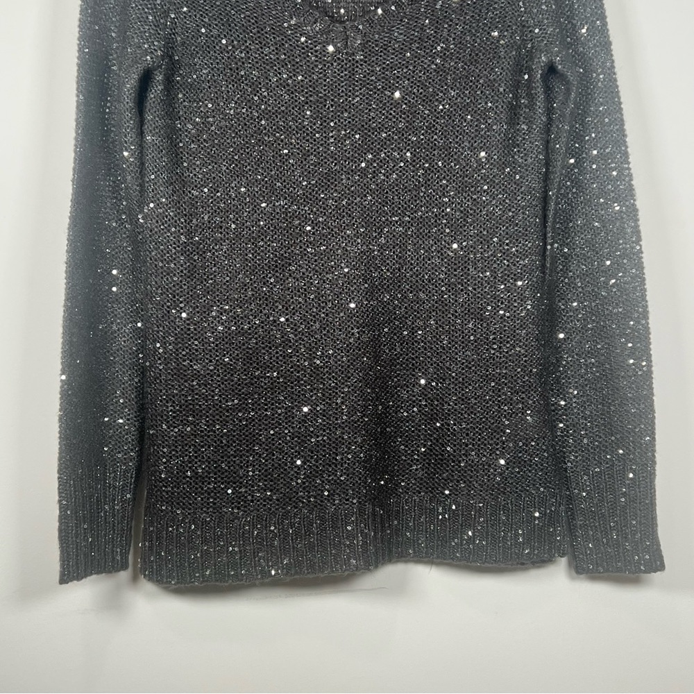 Apt. 9 Grey Oversized V-Neck Sweater with silver sequins sewn throughout size S - Picture 3 of 8